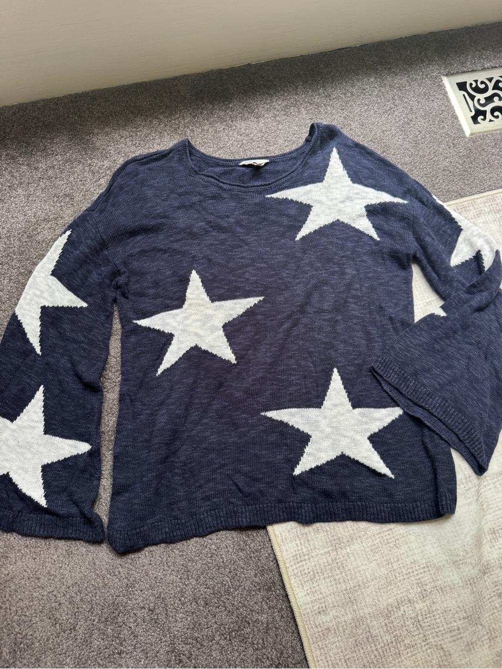 Cato Blue White Star Print Knit Pullover Sweater M